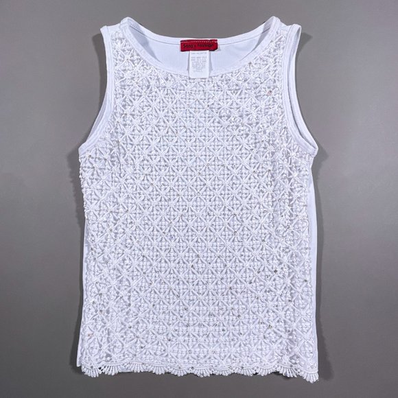 Song's Fashion Tank Top White with Sparkles‎ and Crochet Design Size Small - Picture 1 of 7